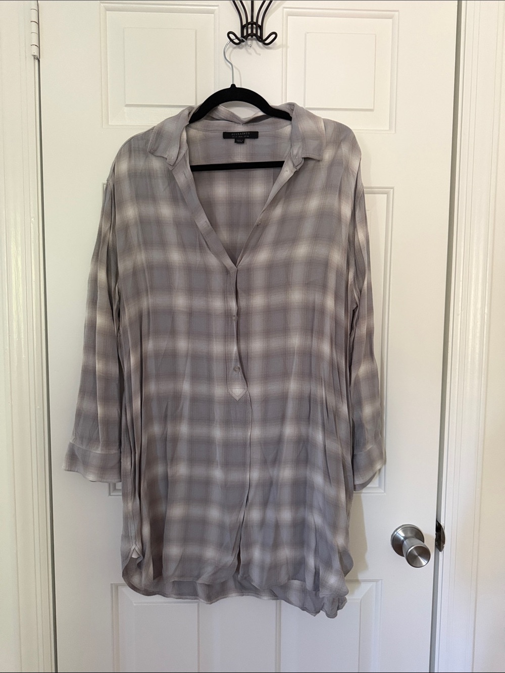 All Saints Gray Plaid V-Neck Tunic